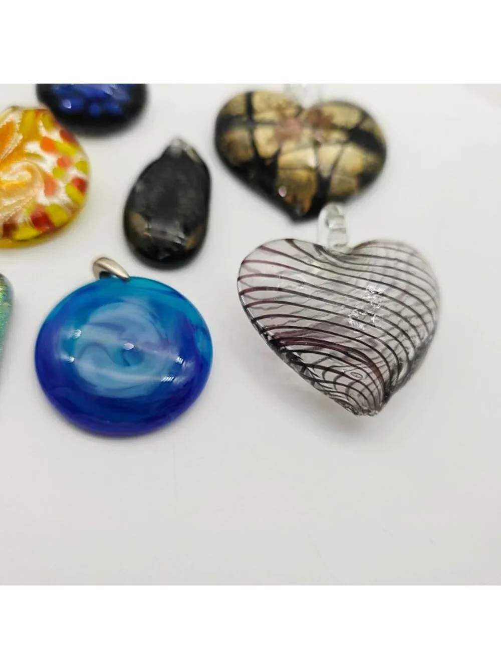 Glass Pendant Lot - Heart Swirl Round & Rectangle Vibrant Colors & Patterns - Picture 4 of 8